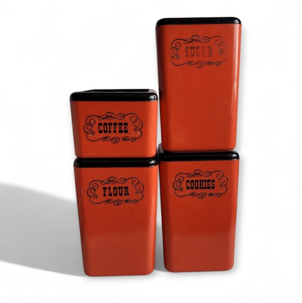 Vintage Midcentury Beacon Tomato Red Kitchen Storage Container Set Of 4